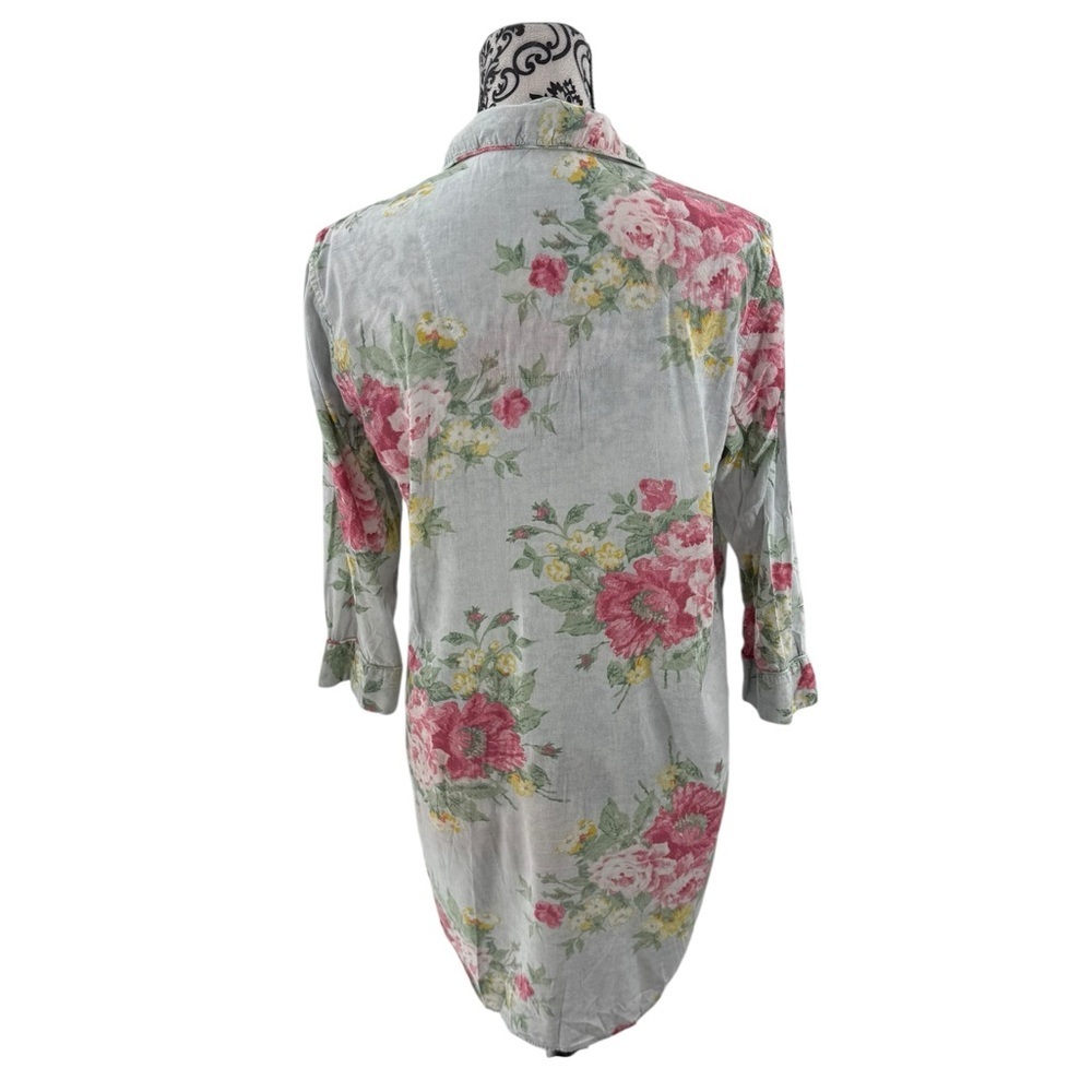 Lauren Ralph Lauren Floral Embroidered Soft Cotton Rayon Button-Up Nightshirt - Picture 8 of 16